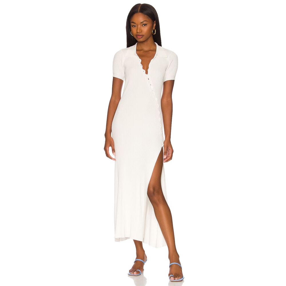 Devon Windsor Madigan Collared Knit Dress Button Down Midi in Off White size L